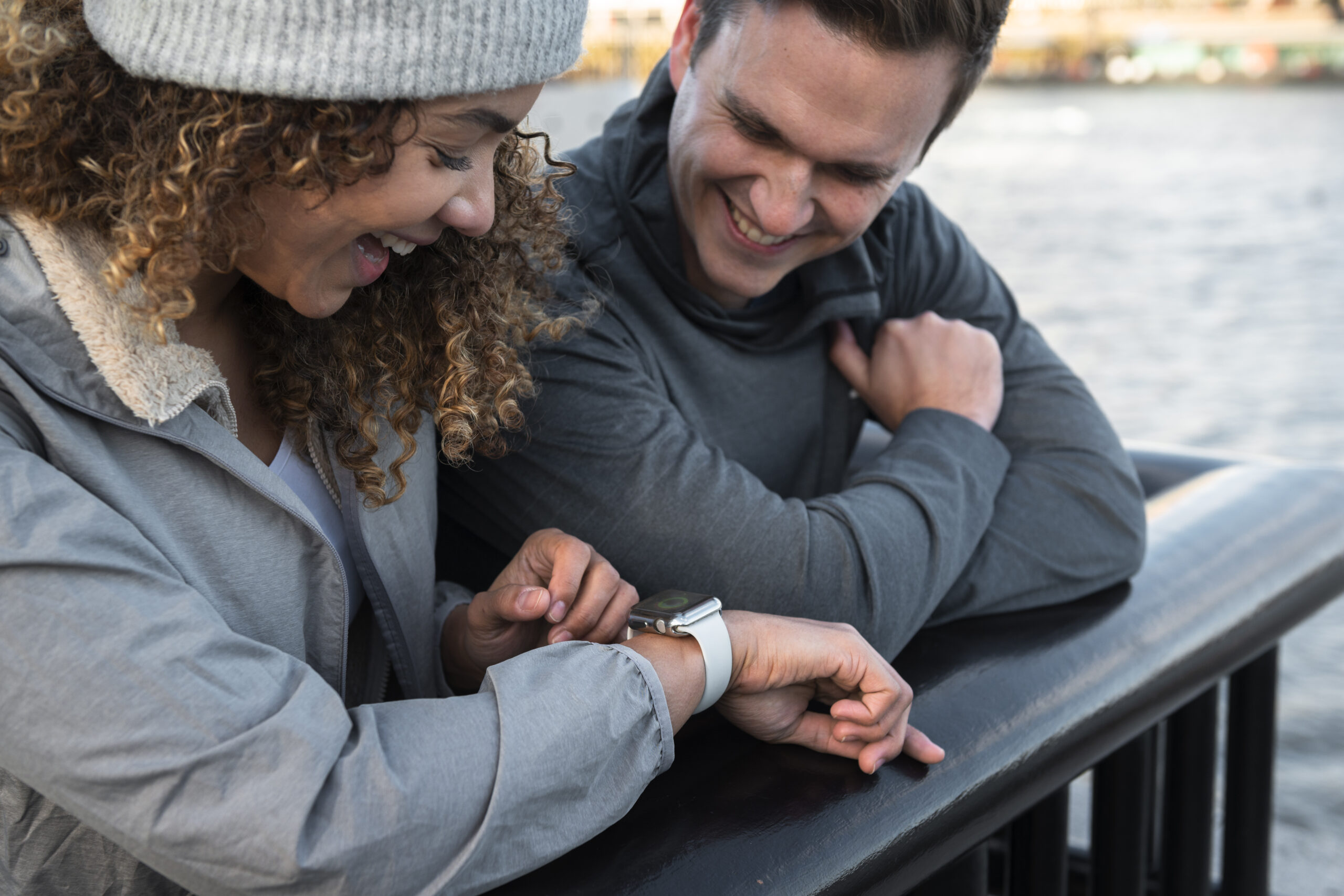 close-up-smiley-woman-man-checking-watch
